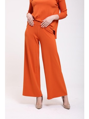 Düz Paça Triko Pantolon Koral