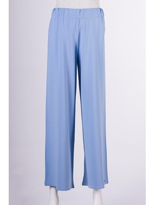 Düz Paça Triko Pantolon Mavi