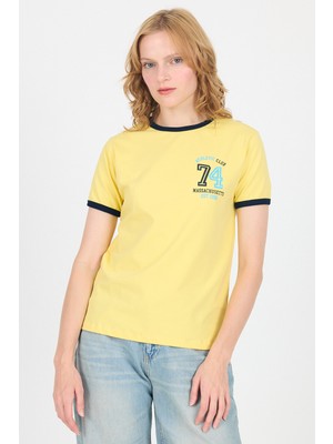 Sarı Yazı Baskılı Regular Fit Ribana Detaylı Tişört 6325