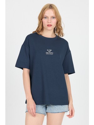 Antrasit Yumuşak Dokulu Yazı Baskılı Oversize Tişört 6265