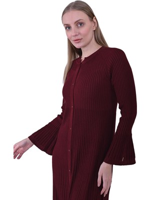 Deniz Kabuğu Triko Yün Hırka Bordo