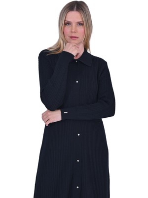 Saç Örgülü Triko Hırka Siyah