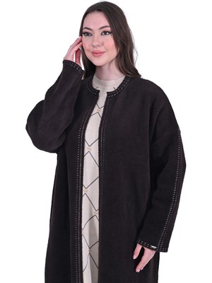 Road Tüylü Triko Hırka Kahve