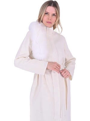 Çelik Örgü Kürk Detaylı Triko Kap Ekru