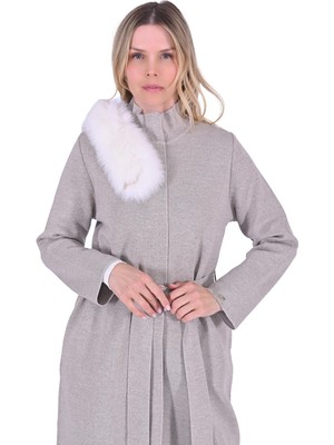 Çelik Örgü Kürk Detaylı Triko Kap Bej