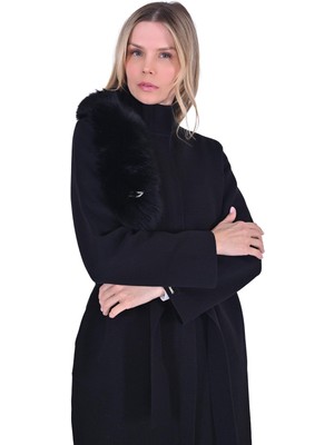 Çelik Örgü Kürk Detaylı Triko Kap Siyah