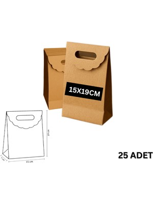 El Geçme Kraft Çanta, Hediye, Alışveriş, Butik, Parti ve Paketleme Çantası, 15X19 Cm, 25 Adet