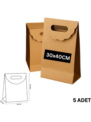 El Geçme Kraft Çanta, Hediye, Alışveriş, Butik, Parti ve Paketleme Çantası, 30X40X14 Cm, 5 Adet