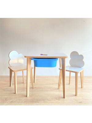 Yaz Sil Yüzeyli Çocuk Aktivite Masa Sandalye Takımı - Renkli Çekmeceli / Bulut Sandalye