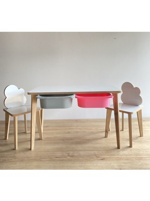 Yaz Sil Yüzeyli Çocuk Aktivite Masa Sandalye Takımı - Çift Hazneli Bulut Sandalye