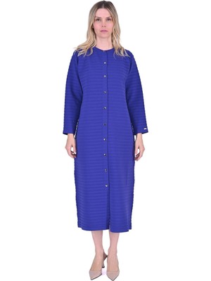 Merdiven Örgü Uzun Triko Hırka Morcivert