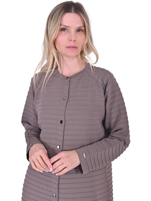 Merdiven Örgü Uzun Triko Hırka Vizon