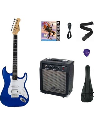 Strauss ST-20HHSSB-BL Elektro Gitar-Metalik Mavi Set(Anfi-Softcase-Askı-Tel-Kablo-Pena)