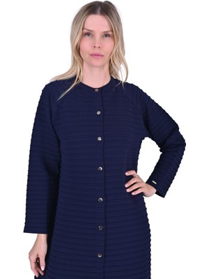 Merdiven Örgü Uzun Triko Hırka Lacivert