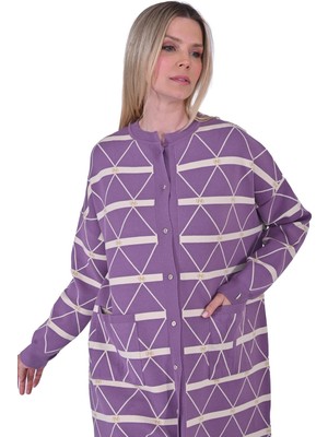 Kıristal Triko Uzun Hırka Lila