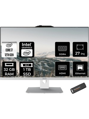 MSI Modern AM272P i7 1255U 32GB RAM 1TB SSD 27" FHD FreeDOS 12M1209TRP328 All In One Bilgisayar + Per4 USB