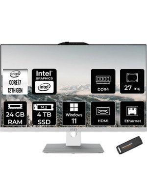 MSI Modern AM272P i7 1255U 24GB RAM 4TB SSD 27" FHD Win11 Home 12M1209TRP375 All In One Bilgisayar + Per4 USB