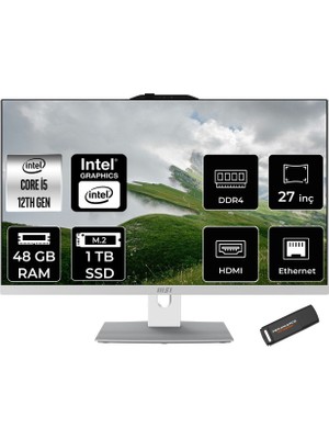 MSI Modern AM272P i5 1235U 48GB RAM 1TB SSD 27" FHD FreeDOS 12M1201TRP343 All In One Bilgisayar + Per4 USB