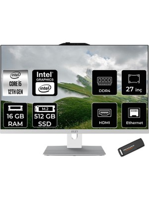 MSI Modern AM272P i5 1235U 16GB RAM 512GB SSD 27" FHD FreeDOS 12M1201TRP312 All In One Bilgisayar + Per4 USB