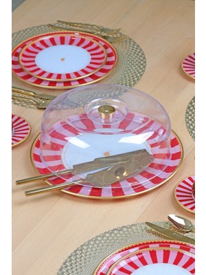 Pink Line Kapaklı Kek Fanus - Pasta Sunum Standı