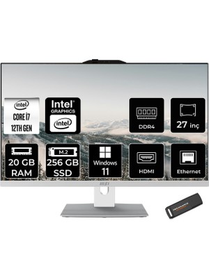 MSI Modern AM272P i7 1255U 20GB RAM 256GB SSD 27" FHD Win11 Pro 12M1209TRP416 All In One Bilgisayar + Per4 USB