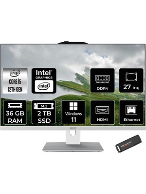MSI Modern AM272P i5 1235U 36GB RAM 2TB SSD 27" FHD Win11 Home 12M1201TRP384 All In One Bilgisayar + Per4 USB