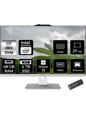 MSI Modern AM272P i5 1235U 48GB RAM 4TB SSD 27" FHD Win11 Pro 12M1201TRP445 All In One Bilgisayar + Per4 USB
