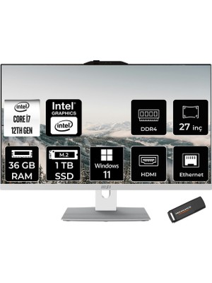 MSI Modern AM272P i7 1255U 36GB RAM 1TB SSD 27" FHD Win11 Home 12M1209TRP383 All In One Bilgisayar + Per4 USB