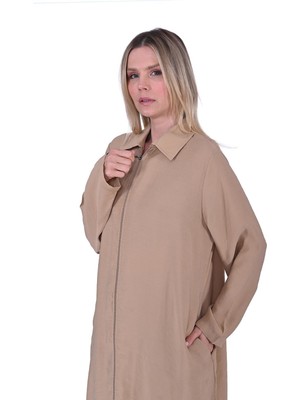 Erkek Yaka Fermuar Detaylı Modal Kap Bej