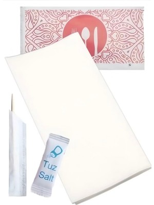 Pratik Shop 100 Adet Tekli Ambalajlı Plastik Kullan At Peçete, kürdan, tuz, ıslak Mendil 4'lü Set