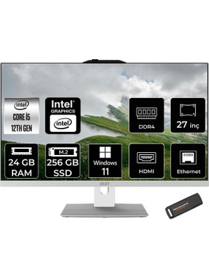 MSI Modern AM272P i5 1235U 24GB RAM 256GB SSD 27" FHD Win11 Pro 12M1201TRP421 All In One Bilgisayar + Per4 USB