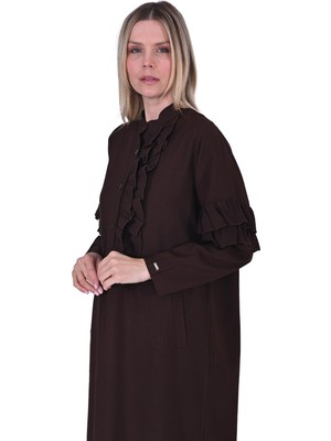 Invee Patlı Fırfır Elbise KAHVE