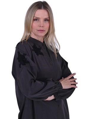 Aplike Uzun Gömlek Kap Haki