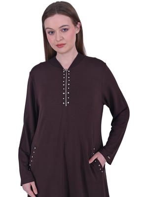 Invee Taşlı Eşofman Elbise KAHVE