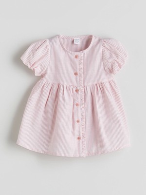 Lcw Baby Pembe Çizgili Kız Bebek Gabardin Elbise
