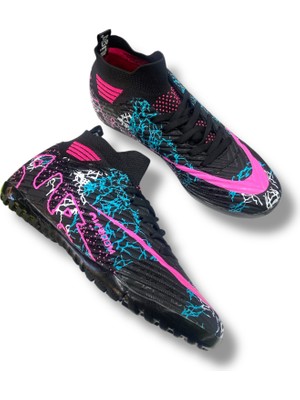 Laliga Çocuk Yeni Model Çoraplı Halısaha Ayakkabı Siyah Fuşya Desenli