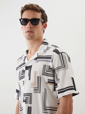 Lcw Vision Beyaz Regular Fit Kısa Kollu Desenli Erkek Gömlek