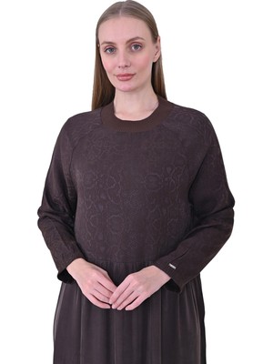 Yılan Desen Lyocel Elbise Kahve