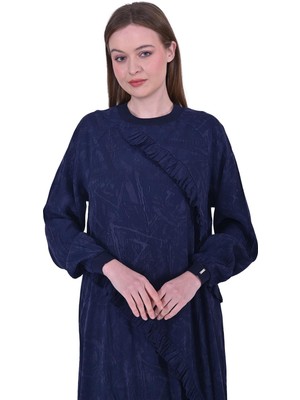 Modal Ön Fırfırlı Elbise Lacivert