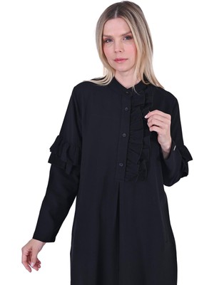 Pattı Fırfır Elbise Siyah