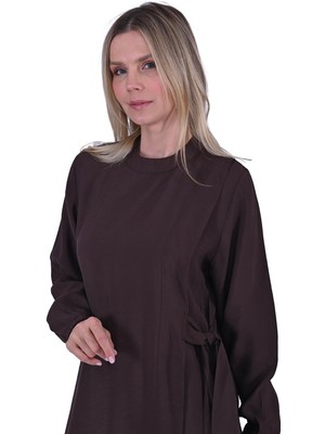 Yan Bağcıklı Elbise Kahve