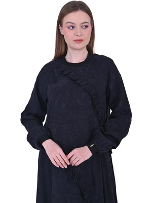 Modal Ön Fırfırlı Elbise Siyah