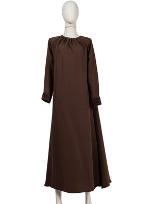 Yaka Büzgülü A Elbise Kahve