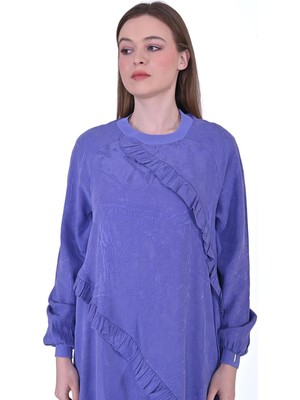 Modal Ön Fırfırlı Elbise Mor