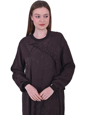 Modal Ön Fırfırlı Elbise Kahve