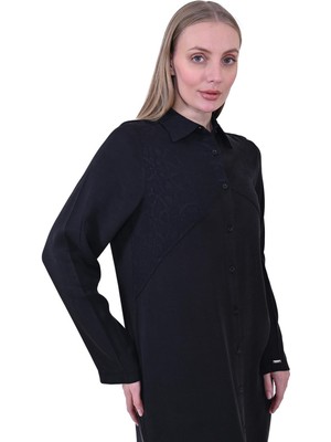 Yılan Desen Lyosel Uzun Gömlek Siyah