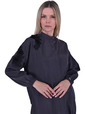 Aplike Uzun Gömlek Kap Antrasit