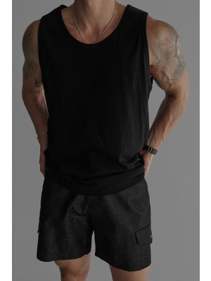 Erkek Siyah Regular %100 Pamuk Atlet T-Shirt