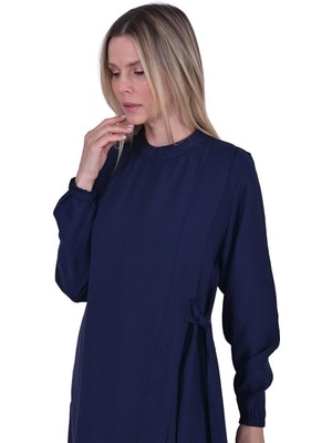 Yan Bağcıklı Elbise Lacivert