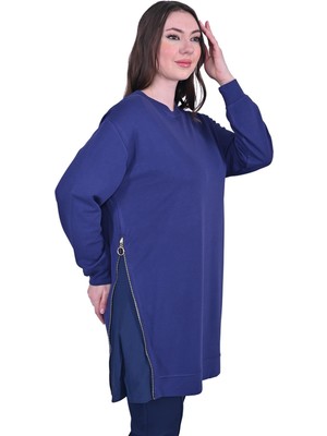 Yandan Fermuarlı Pamuk Tunik Indigo